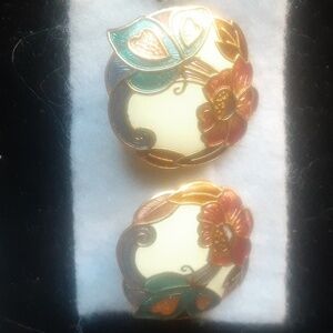 Cloisonne Gold Tone Enamel Earrings